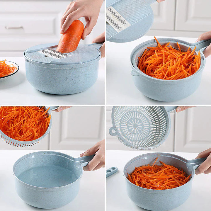Multifunctional Vegetable Slicer with Sieve - 3 - In-1 Kitchen Grater for Vegetables & Fruit | Practical Kitchen Helper with Drip Tray