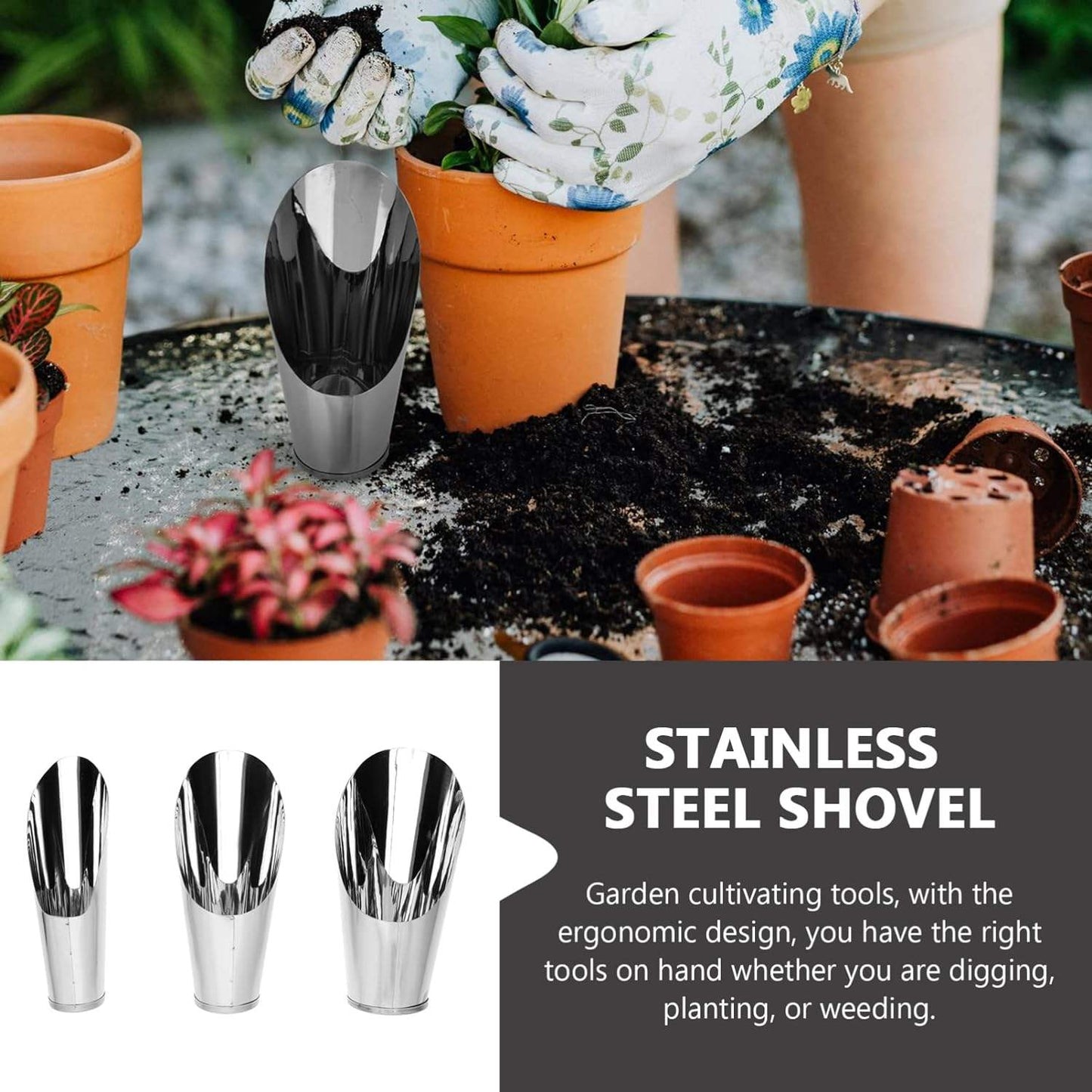 Stainless Steel Shovel for Potting Soil - Robust Planting Shovel for Garden and Balcony