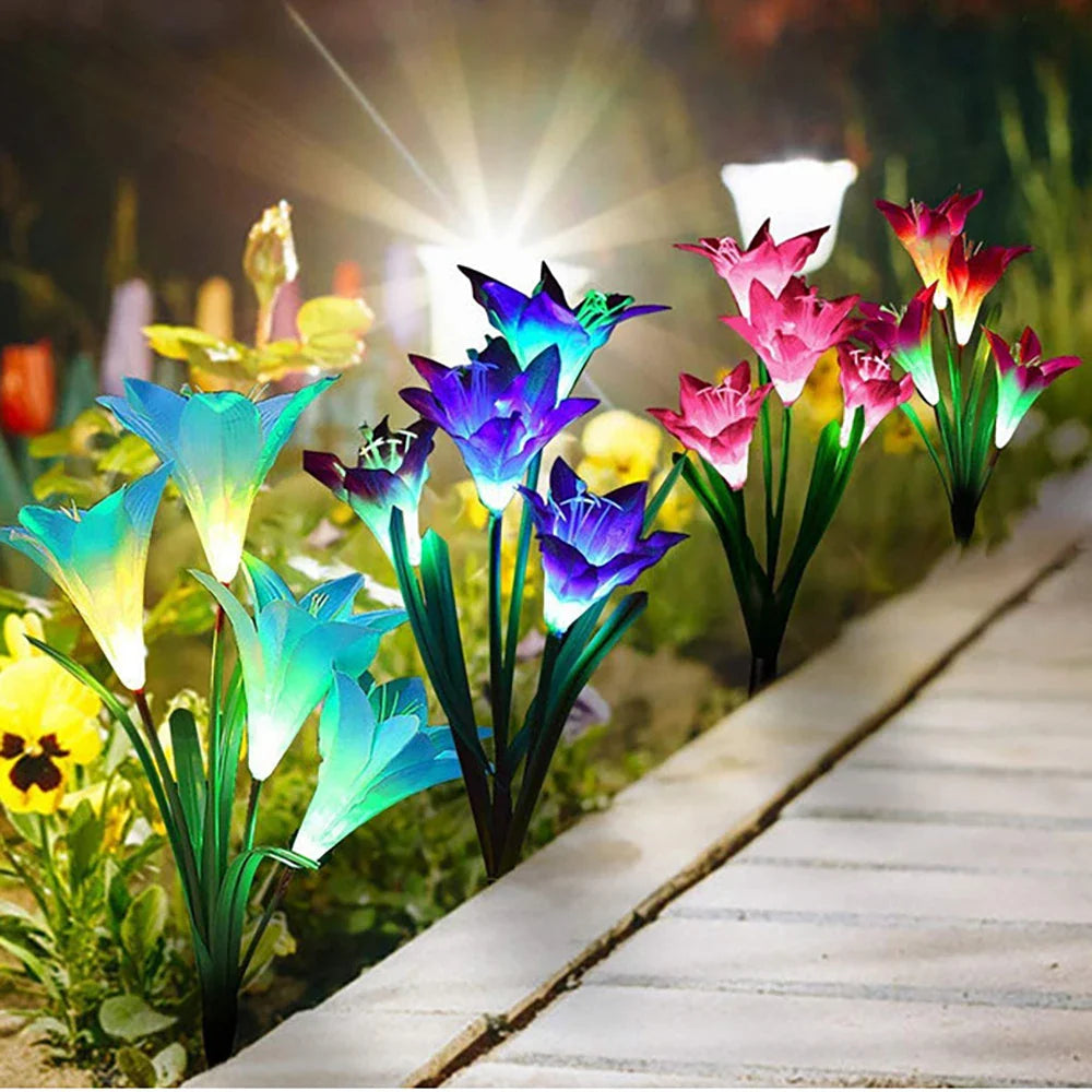 Lily - Shaped Solar Led Flower Lights - Colour - Changing Garden Lights With Rod For Outdoor Areas