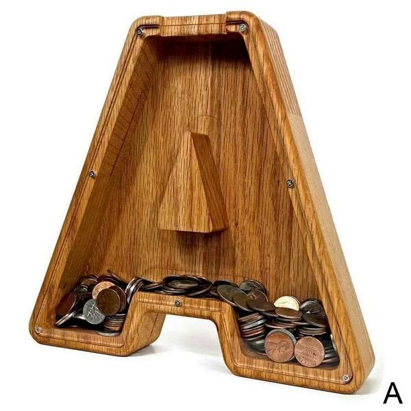 Wooden Alphabet Piggy Bank With Transparent Viewing Window For Stylish Saving