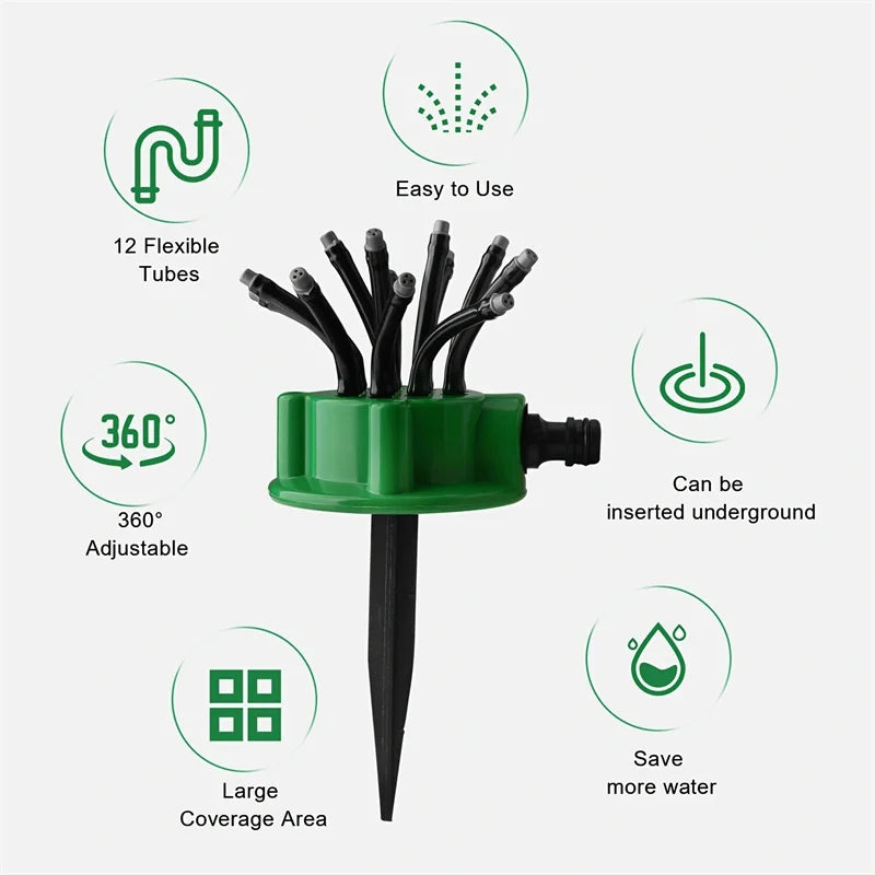 12 - In-1 Garden Irrigation System - Adjustable Sprinkler with 360 - Degree Irrigation