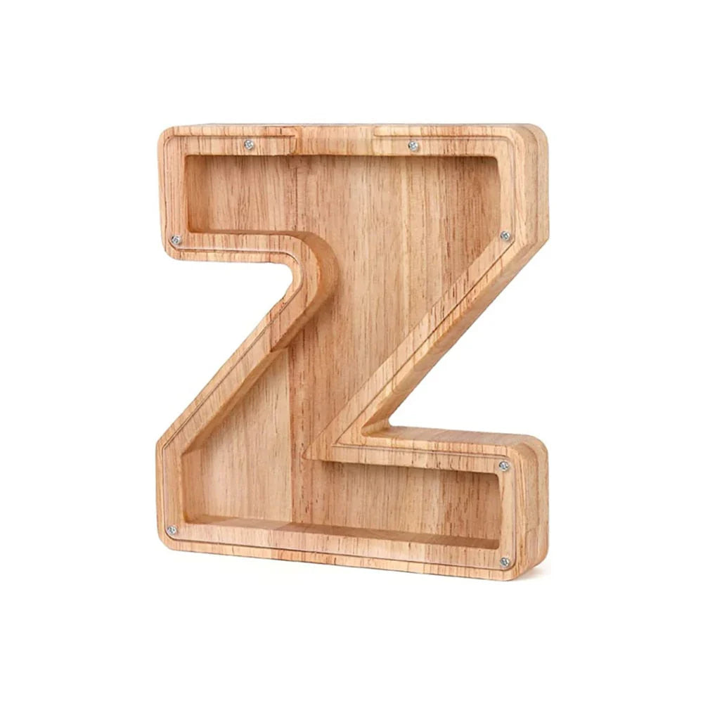Wooden Alphabet Piggy Bank With Transparent Viewing Window For Stylish Saving