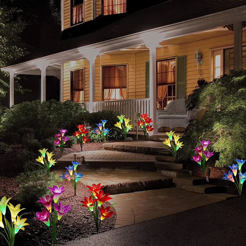 Lily - Shaped Solar Led Flower Lights - Colour - Changing Garden Lights With Rod For Outdoor Areas