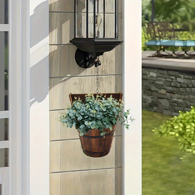 Wood Bucket Planter in Barrel Design for Garden and Patio - Decorative Wooden Flower Pots