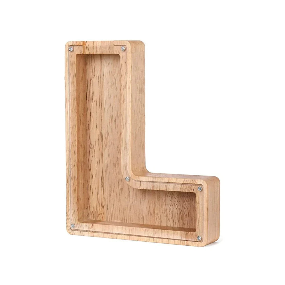 Wooden Alphabet Piggy Bank With Transparent Viewing Window For Stylish Saving