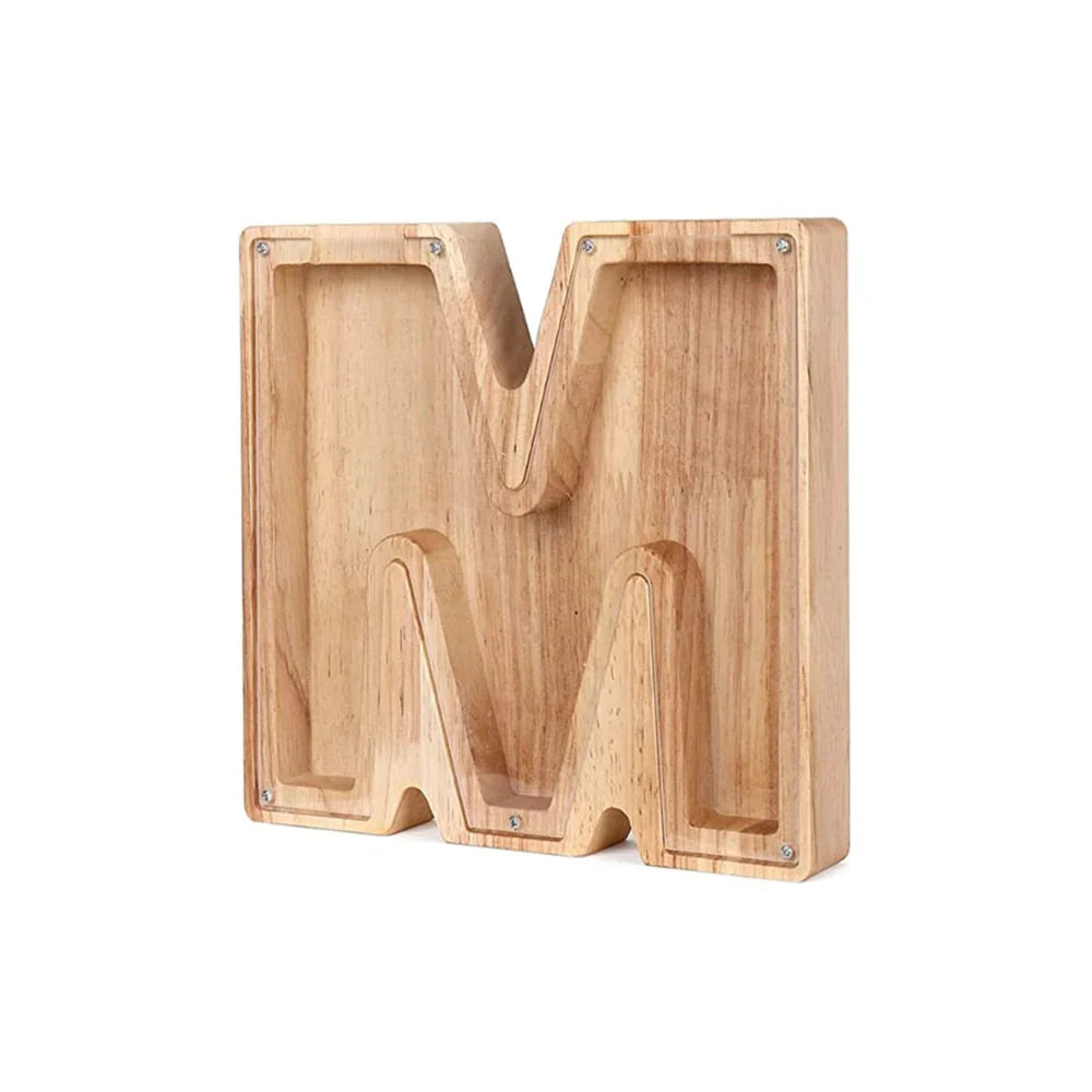 Wooden Alphabet Piggy Bank With Transparent Viewing Window For Stylish Saving