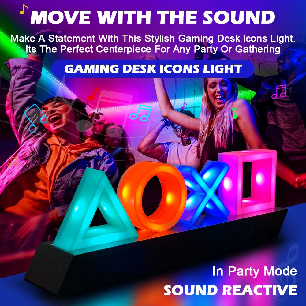 Led Table Lamp Playstation Symbols - Music - Controlled Decorative Lamp For Gaming Bedroom