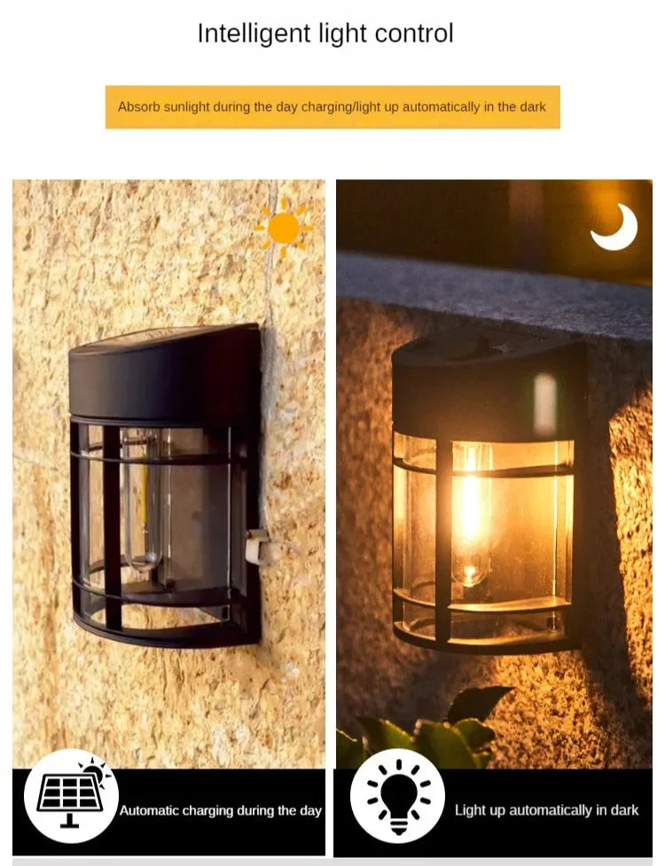 Outdoor Wall Light With Glass And Grille - Led Garden Lighting Weatherproof For Patio Balcony