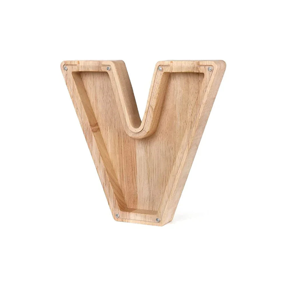 Wooden Alphabet Piggy Bank With Transparent Viewing Window For Stylish Saving