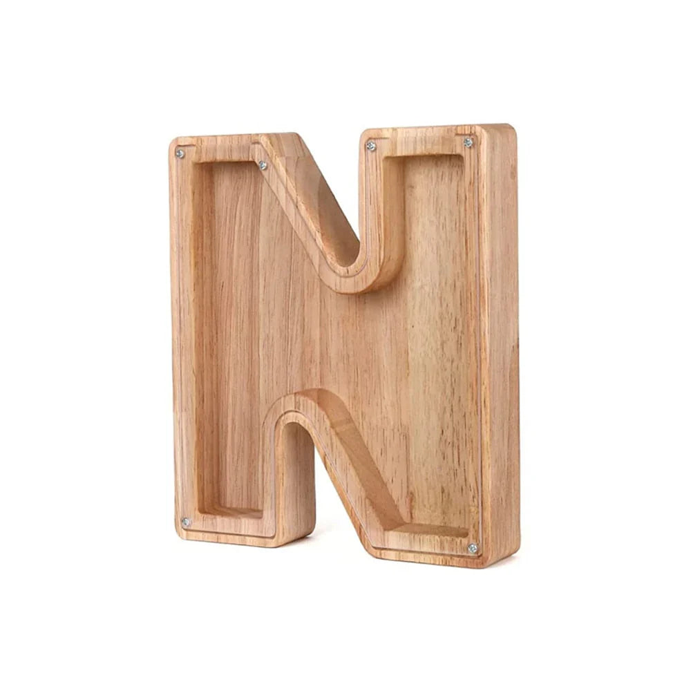 Wooden Alphabet Piggy Bank With Transparent Viewing Window For Stylish Saving
