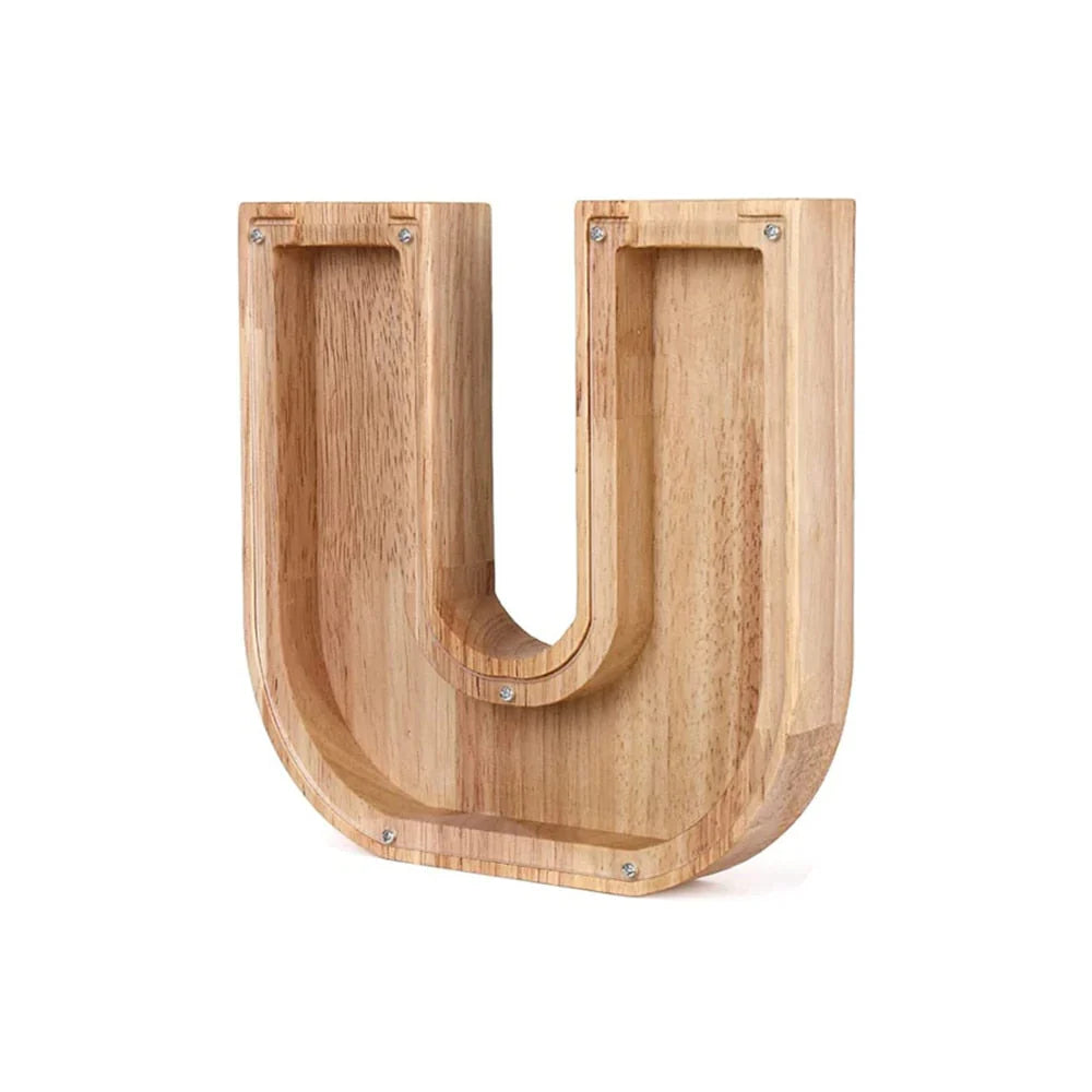 Wooden Alphabet Piggy Bank With Transparent Viewing Window For Stylish Saving