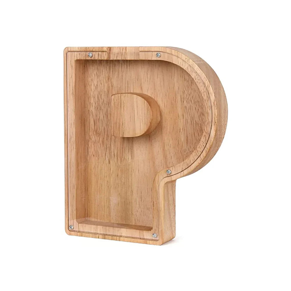 Wooden Alphabet Piggy Bank With Transparent Viewing Window For Stylish Saving