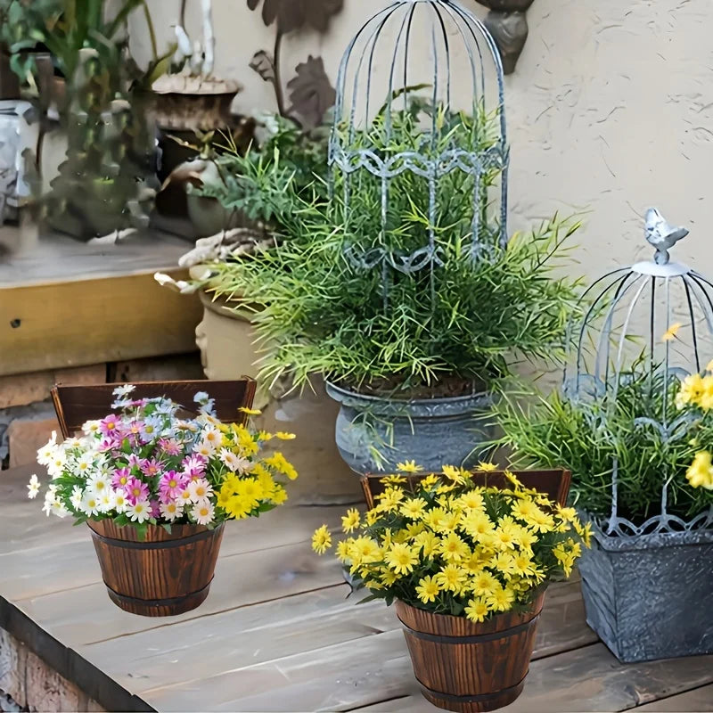 Wood Bucket Planter in Barrel Design for Garden and Patio - Decorative Wooden Flower Pots