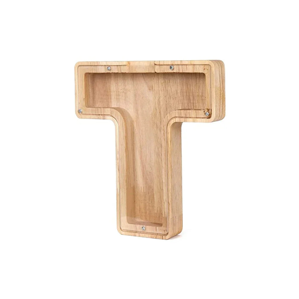 Wooden Alphabet Piggy Bank With Transparent Viewing Window For Stylish Saving