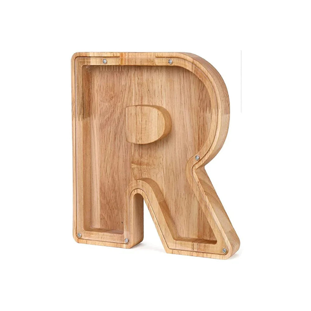 Wooden Alphabet Piggy Bank With Transparent Viewing Window For Stylish Saving
