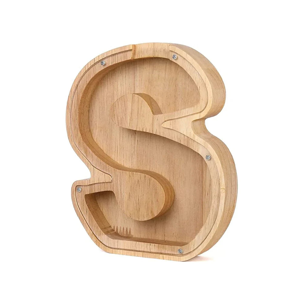 Wooden Alphabet Piggy Bank With Transparent Viewing Window For Stylish Saving