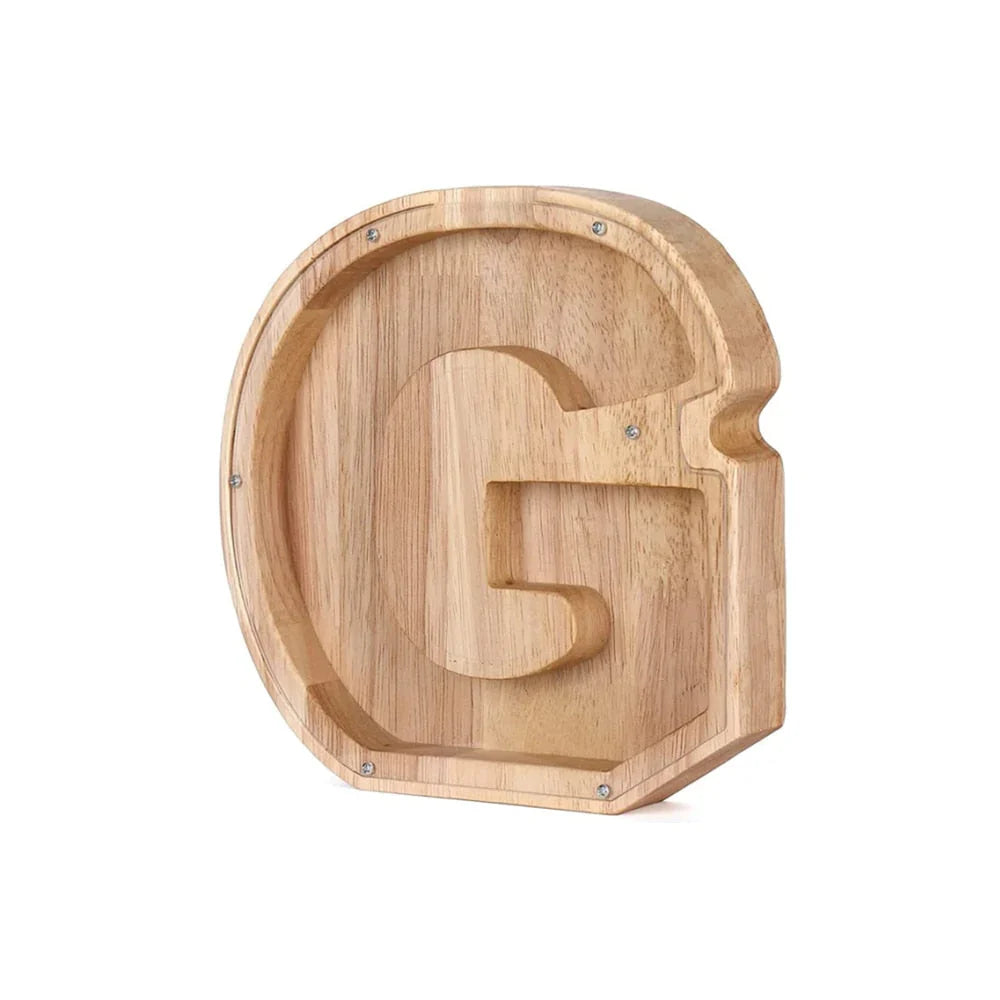 Wooden Alphabet Piggy Bank With Transparent Viewing Window For Stylish Saving