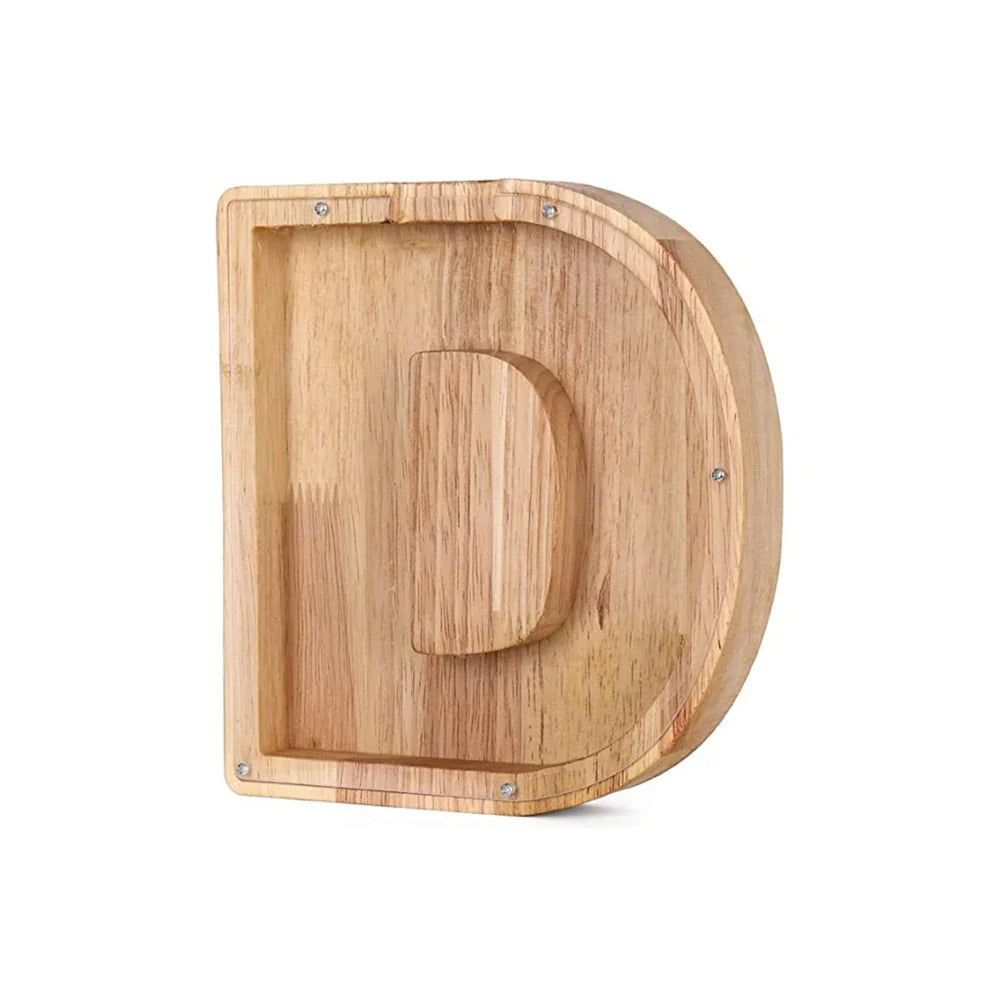 Wooden Alphabet Piggy Bank With Transparent Viewing Window For Stylish Saving