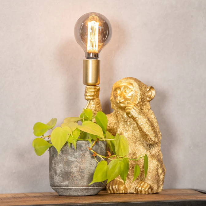 Elegant Golden Monkey Flowerpot Lamp