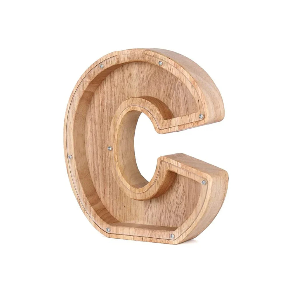 Wooden Alphabet Piggy Bank With Transparent Viewing Window For Stylish Saving