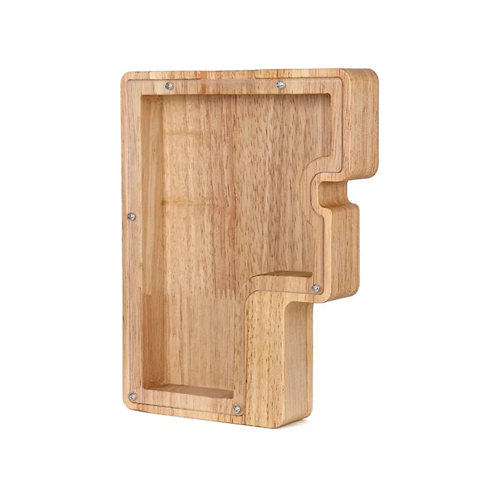 Wooden Alphabet Piggy Bank With Transparent Viewing Window For Stylish Saving
