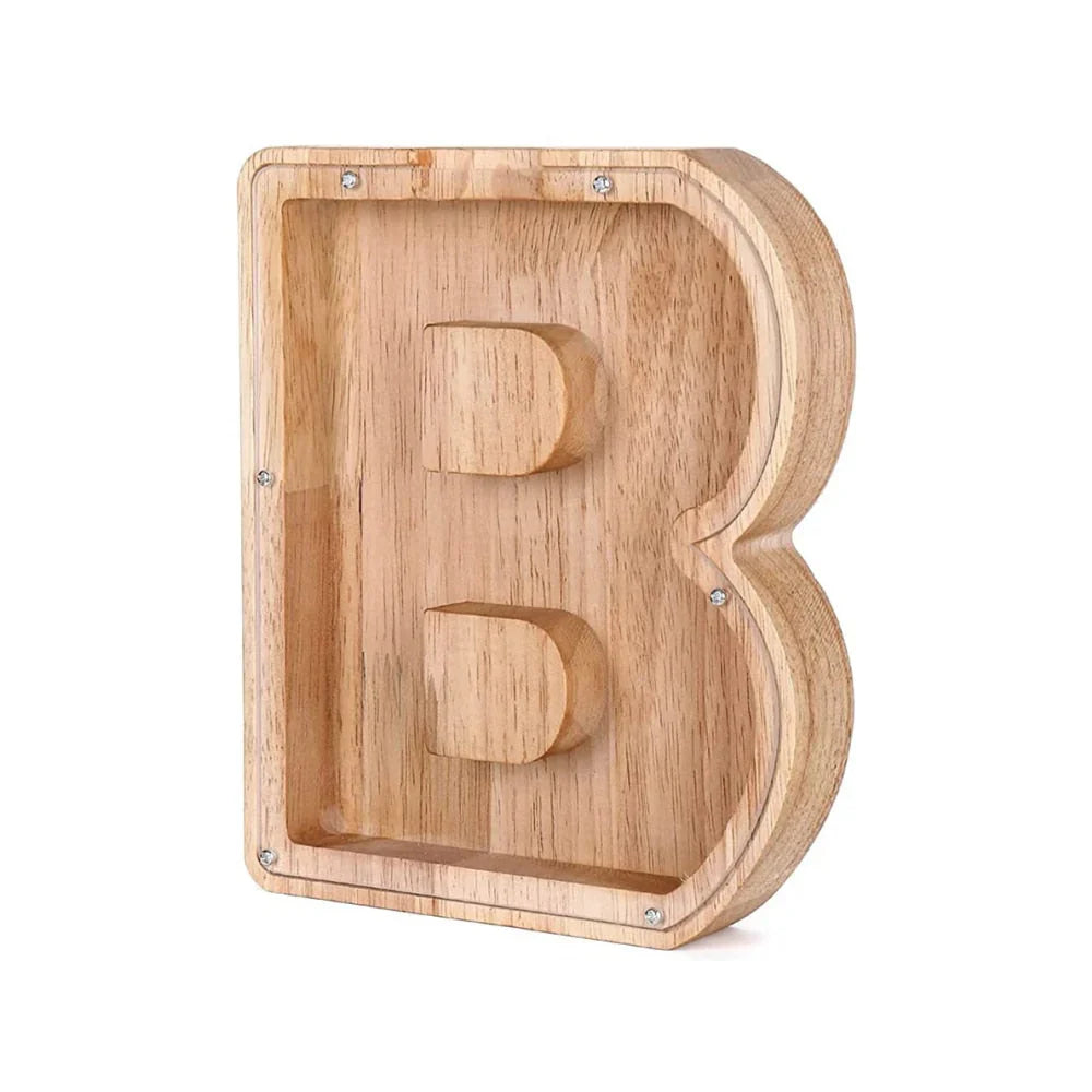 Wooden Alphabet Piggy Bank With Transparent Viewing Window For Stylish Saving