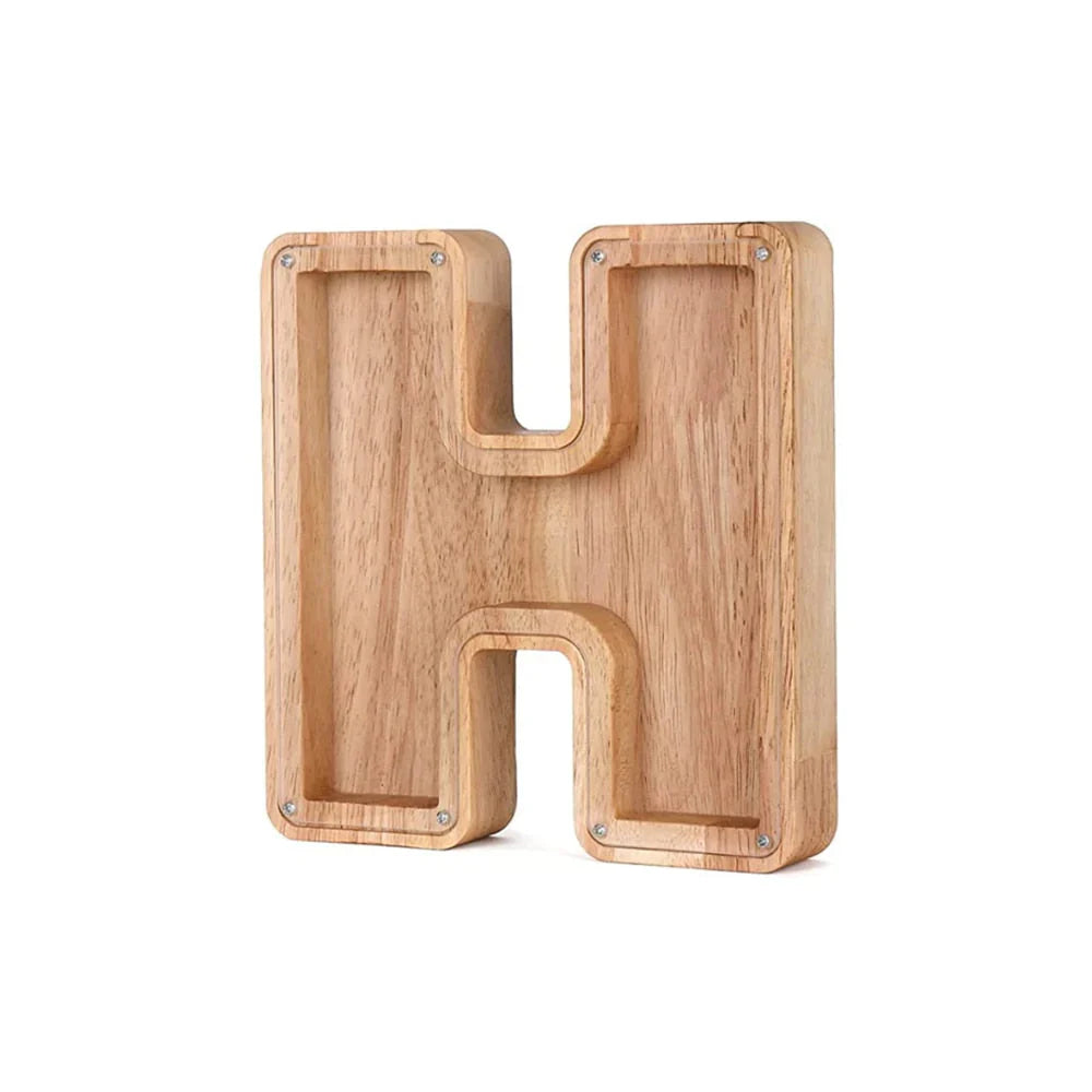Wooden Alphabet Piggy Bank With Transparent Viewing Window For Stylish Saving