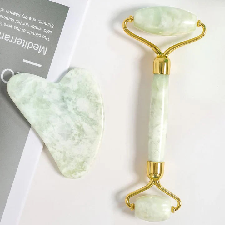 Instant Glow Gua Sha & Jade Roller Set | For Radiant Skin and Natural Relaxation