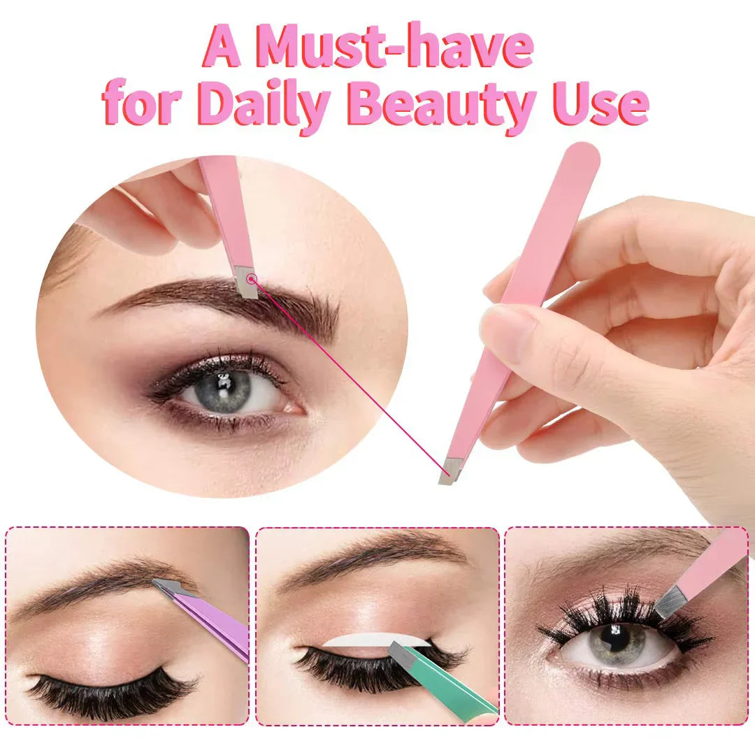 Precision Tweezers Set - 6-piece Eyebrow Kit With Travel Case
