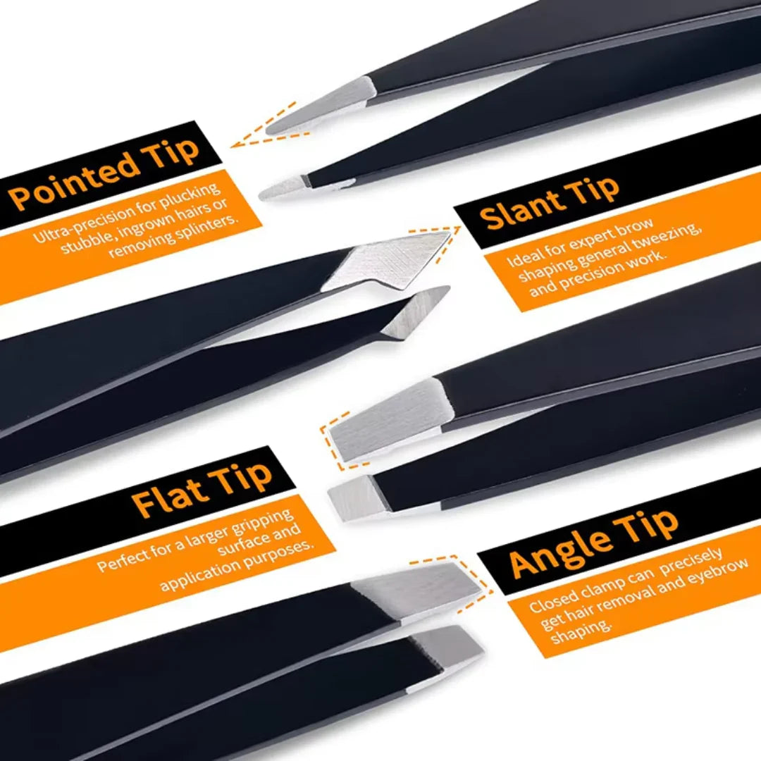 Precision Tweezers Set - 6-piece Eyebrow Kit With Travel Case