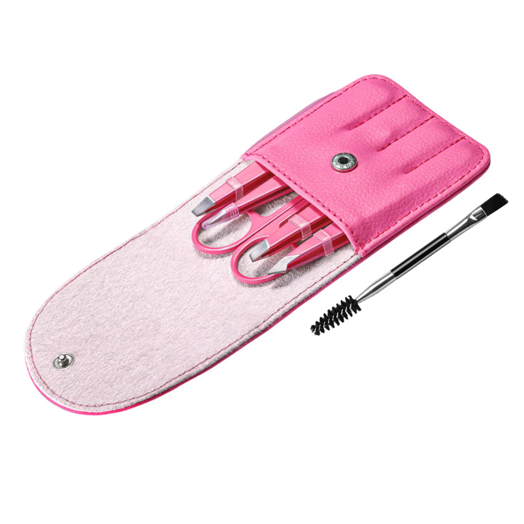 Precision Tweezers Set - 6-piece Eyebrow Kit With Travel Case