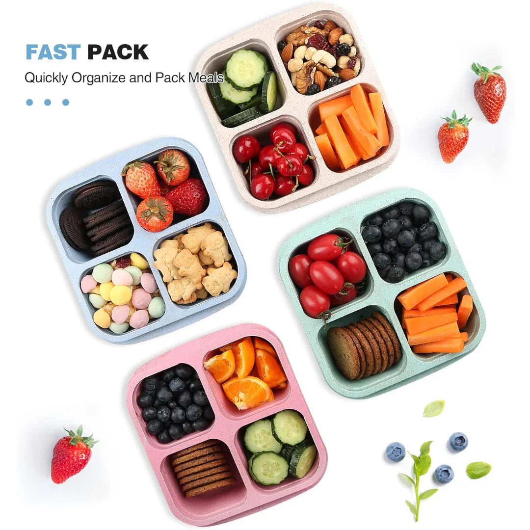 Bento - Style 4 - Compartment Meal Prep Boxes in a 4 - Pack - Sustainable and Practical