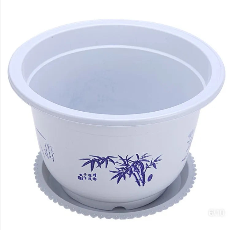 Plastic Flower Pot with Bamboo Motif - Elegant Plant Pot for Balcony and Garden