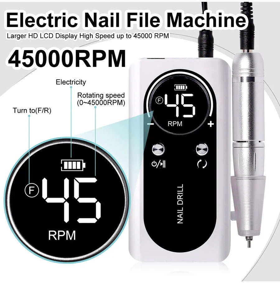 High-performance 45000rpm Portable Electric Nail Drill With Battery Quiet Design For Professional Manicure