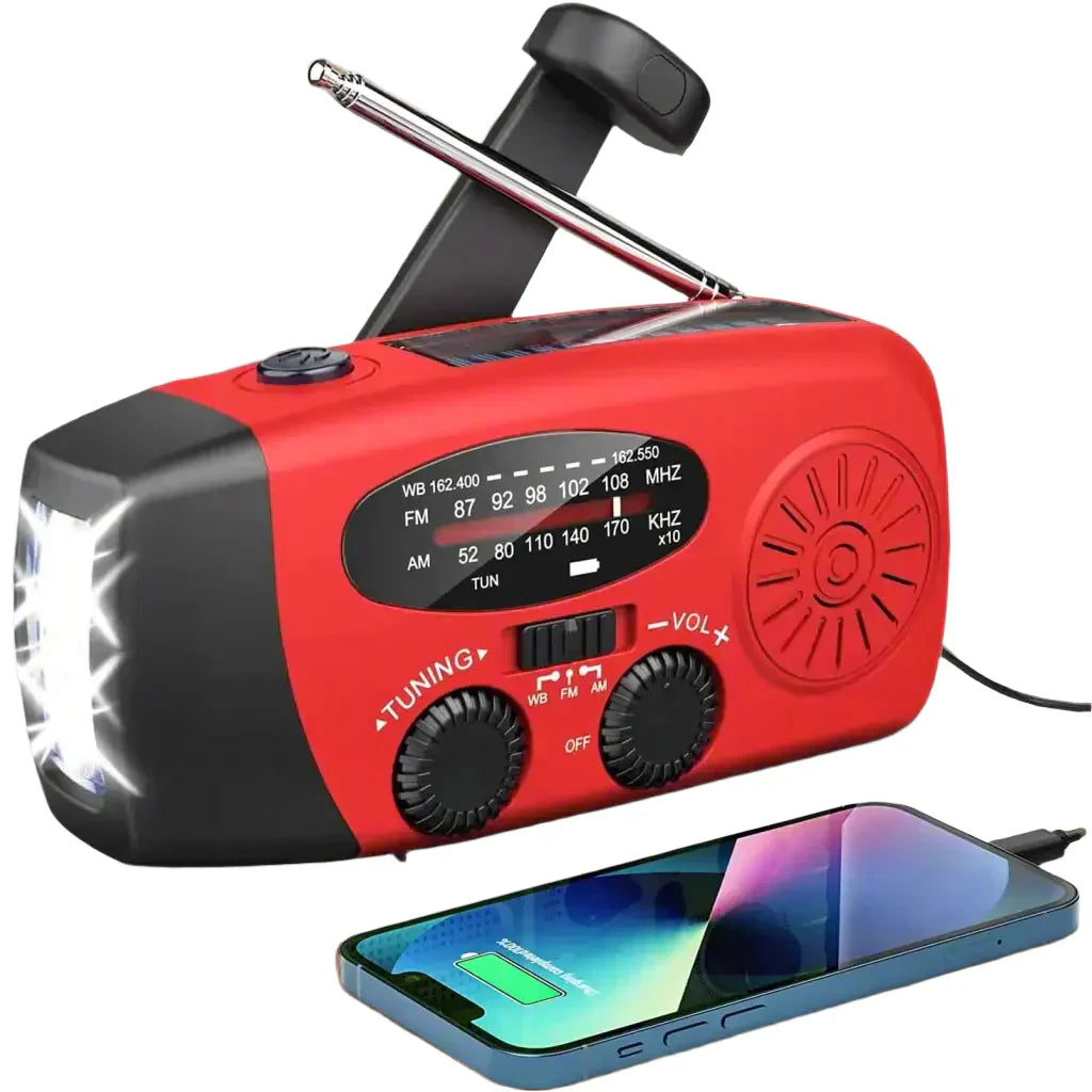 Emergency Solar Radio With Crank - Portable Dynamo Radio With Power Bank & LED Torch