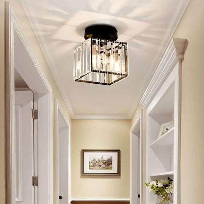 Modern Crystal Ceiling Light with Gold and Black Accents - Stylish Lighting for Your Home