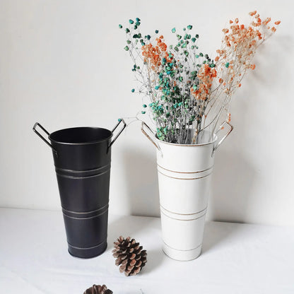 Retro Iron Flower Bucket with Handles - Decorative Metal Flower Pot for the Home