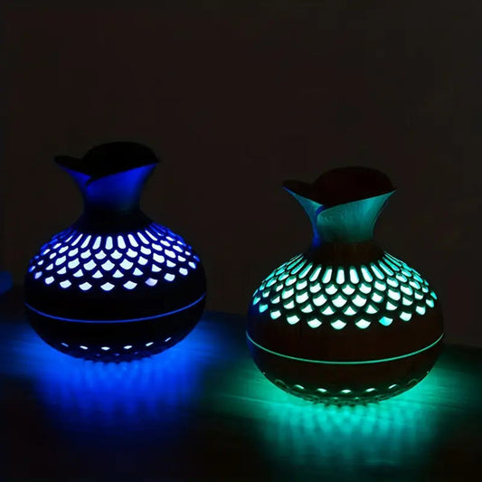 Aromatherapy Humidifier with Led Diffuser in Wood Look & Night Light