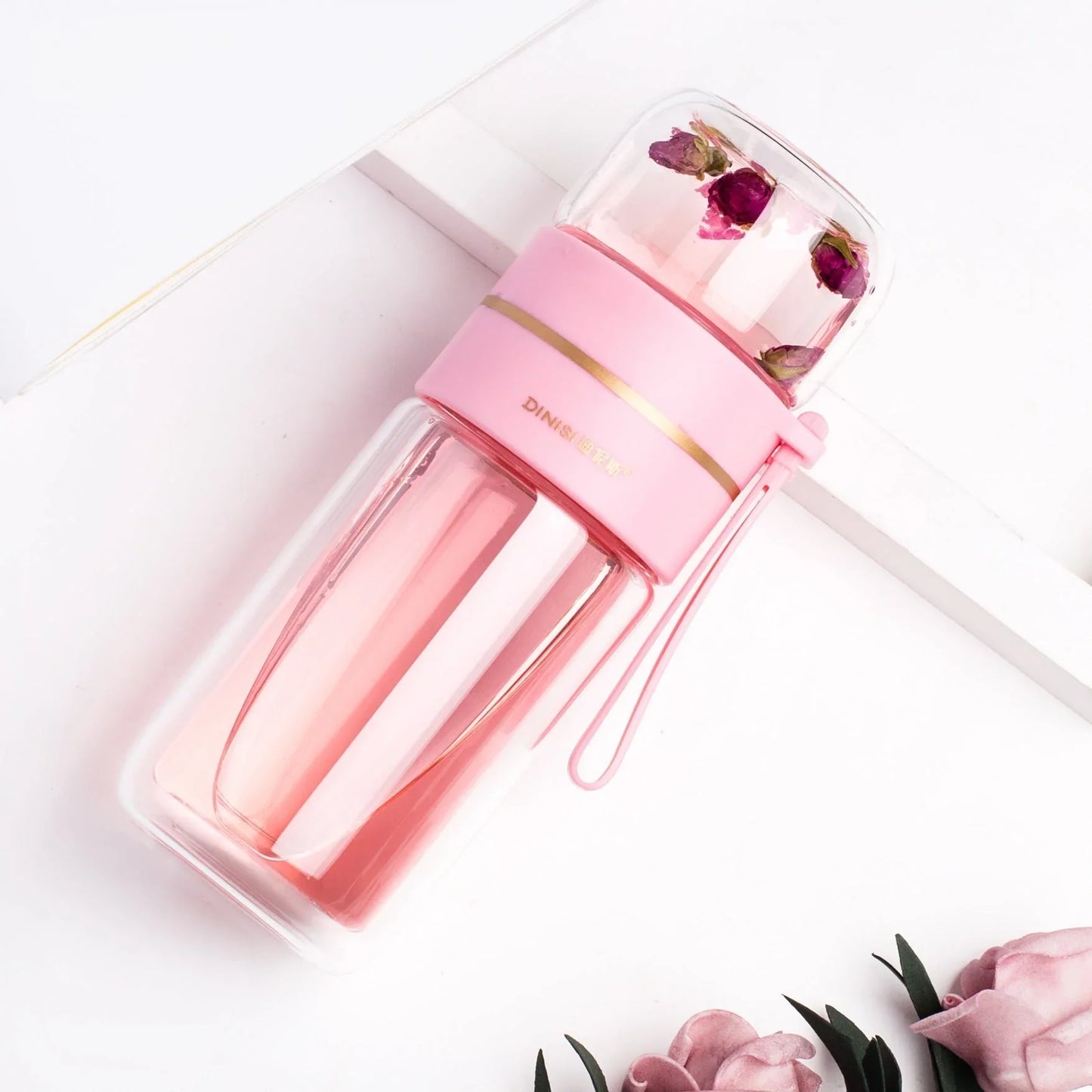 Double - Walled Glass Bottle with Tea Strainer and Infuser