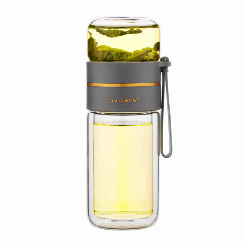 Double - Walled Glass Bottle with Tea Strainer and Infuser