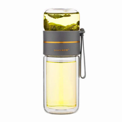 Double - Walled Glass Bottle with Tea Strainer and Infuser