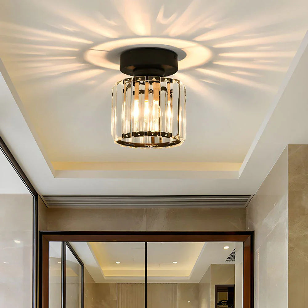 Modern Crystal Ceiling Light with Gold and Black Accents - Stylish Lighting for Your Home