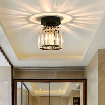 Modern Crystal Ceiling Light with Gold and Black Accents - Stylish Lighting for Your Home