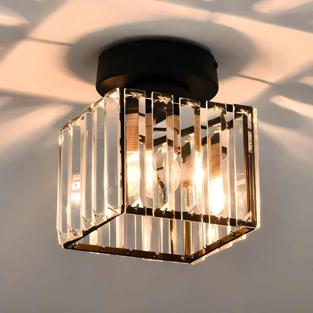 Modern Crystal Ceiling Light with Gold and Black Accents - Stylish Lighting for Your Home