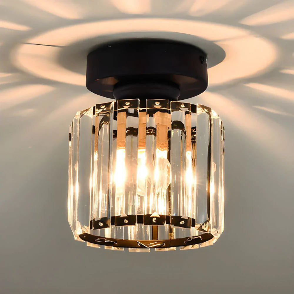 Modern Crystal Ceiling Light with Gold and Black Accents - Stylish Lighting for Your Home
