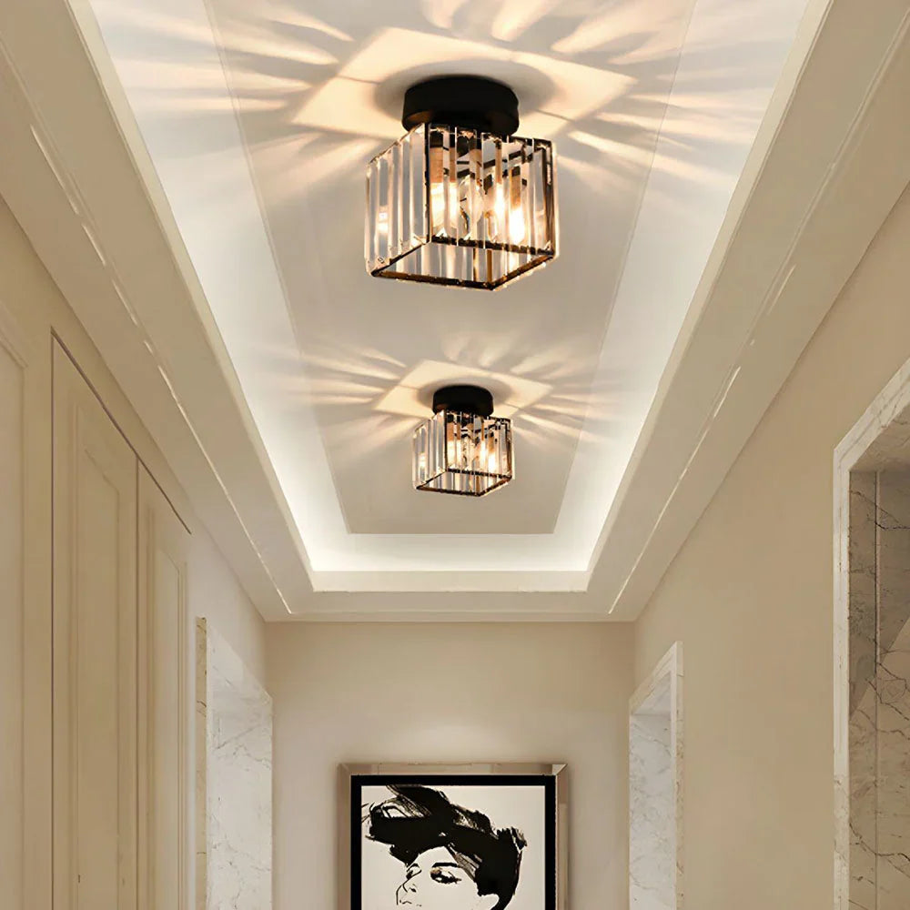 Modern Crystal Ceiling Light with Gold and Black Accents - Stylish Lighting for Your Home