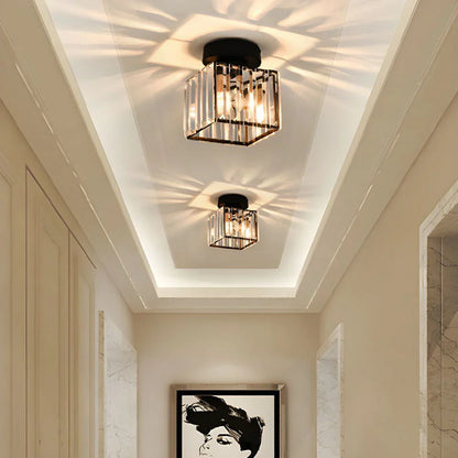 Modern Crystal Ceiling Light with Gold and Black Accents - Stylish Lighting for Your Home
