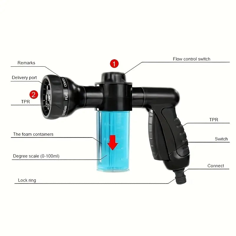 Multifunctional Car Wash Gun - Spray Gun with Microfibre Attachment for Thorough Cleaning