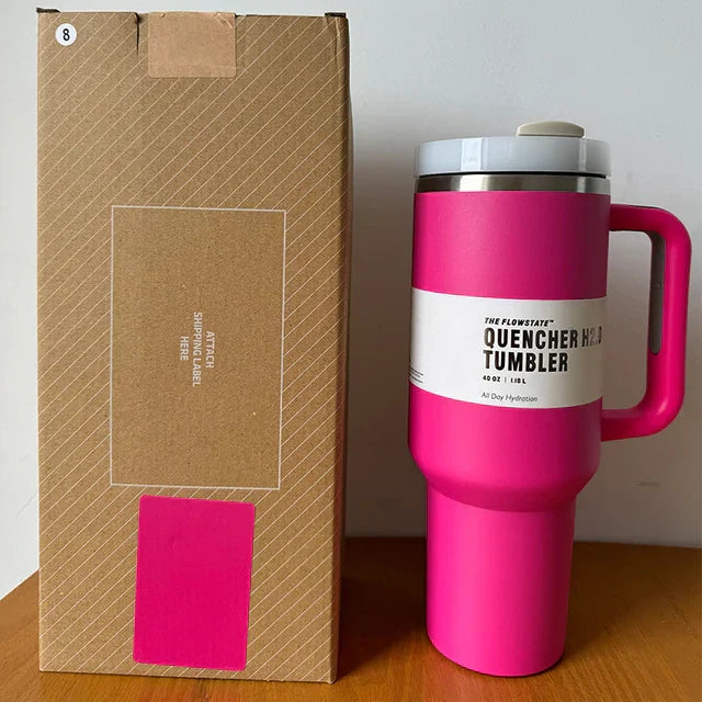 Insulated Stainless Steel Travel Mug - 40 Oz Large Mug With Handle Leakproof Lid And Straw