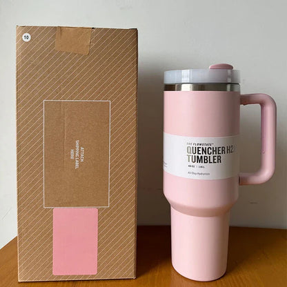 Insulated Stainless Steel Travel Mug - 40 Oz Large Mug With Handle Leakproof Lid And Straw